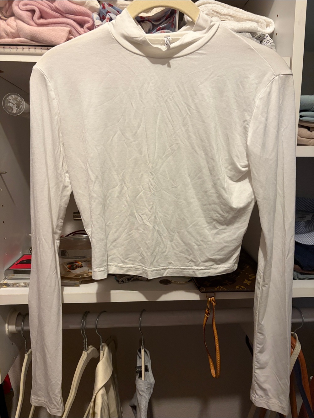 White Long-Sleeve Mock Neck Top - Women's crop length